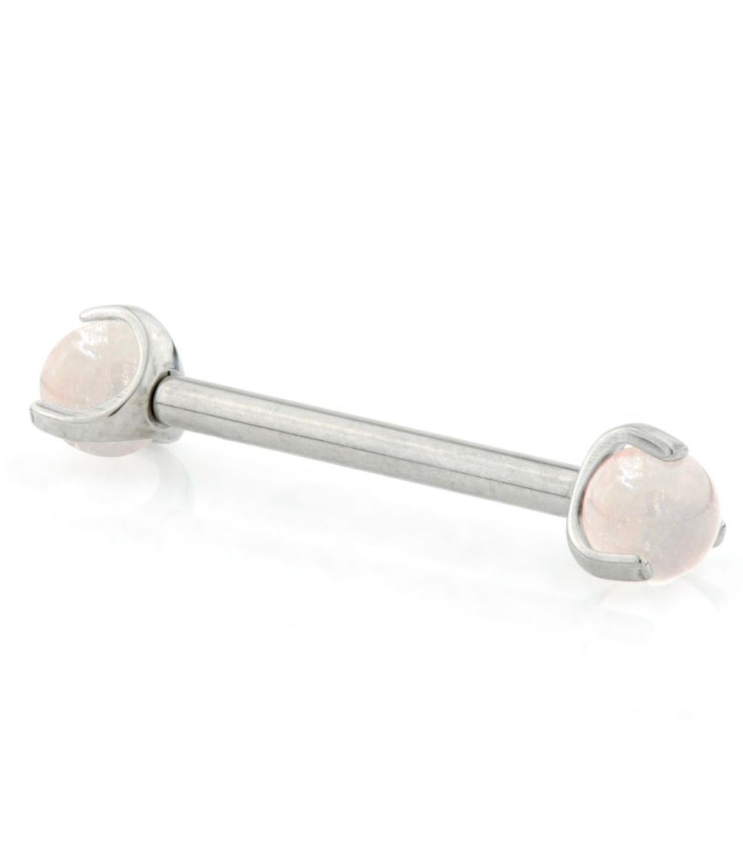 Titanium Internal Barbell Double Rose Quartz Stone Ball Attachment