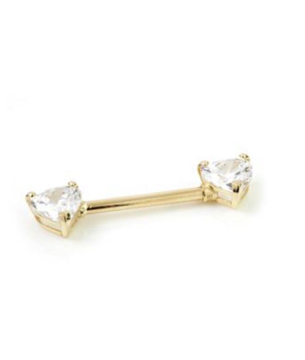 Gold Heart Gem Nipple Bar
