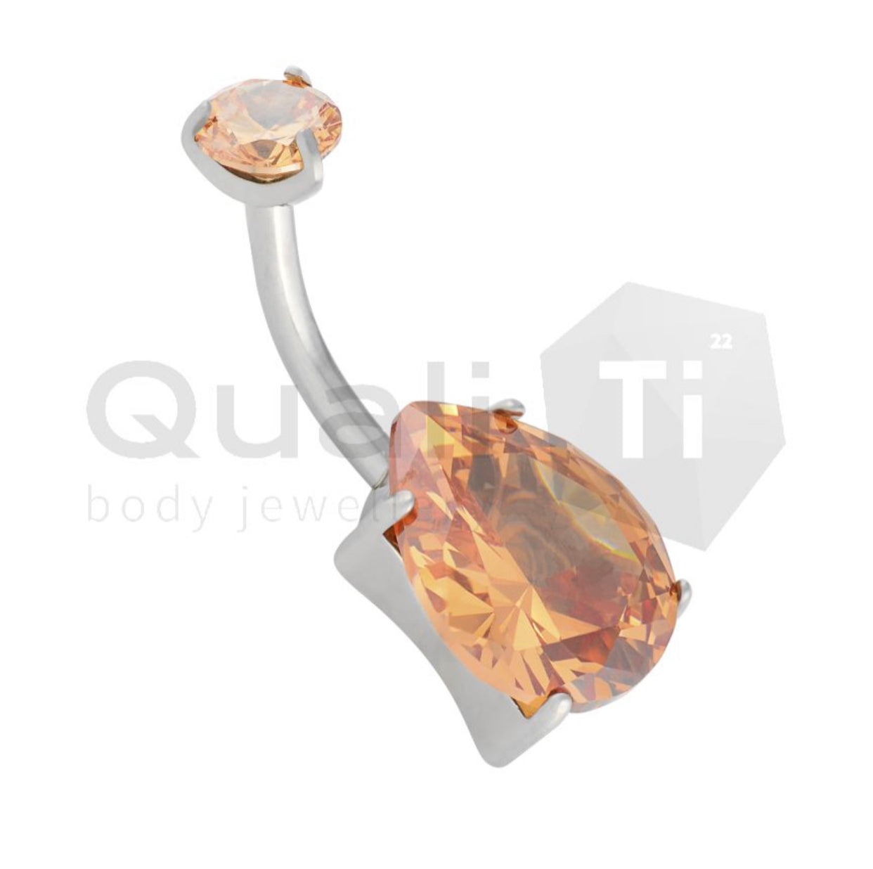 Teardrop Cubic Zirconia Navel Curve QualiTi Titanium (colour variants)