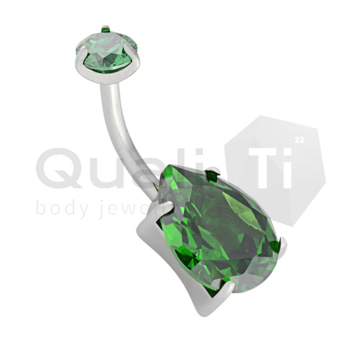 Teardrop Cubic Zirconia Navel Curve QualiTi Titanium (colour variants)