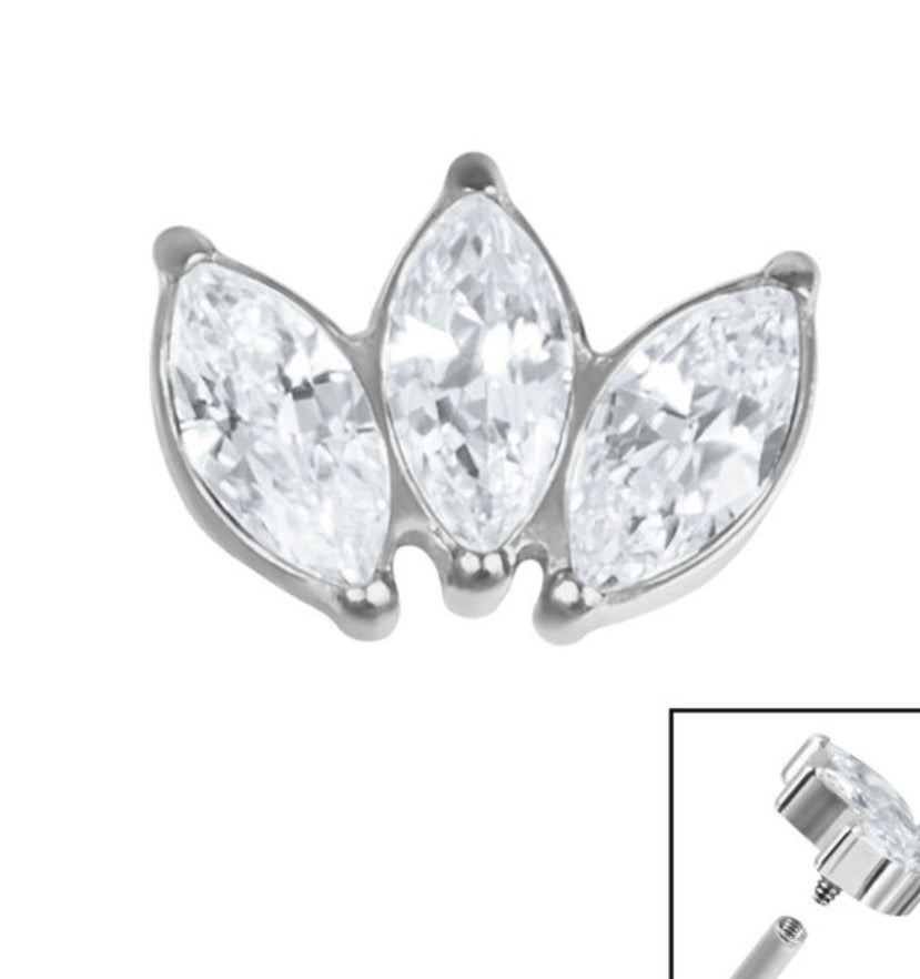 Titanium Claw Set 3 CZ Jewel Marquise Fan (colour variants)