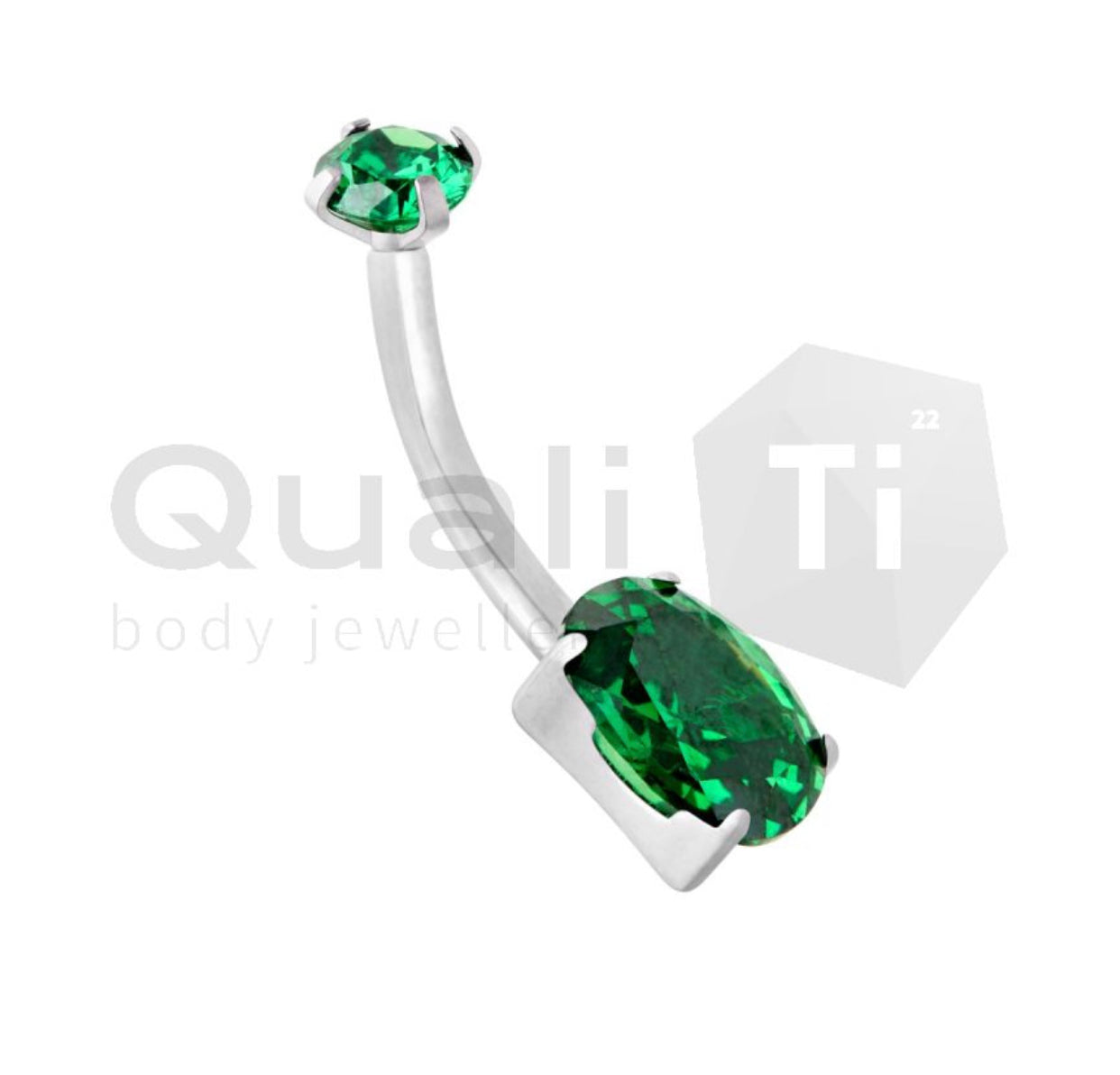 Oval Cubic Zirconia Navel Curve QualiTi Titanium (colour variants)