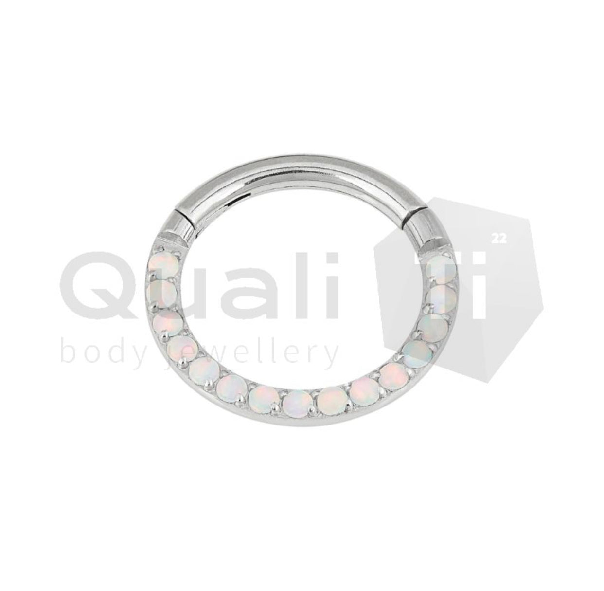 The 'Bleuenn' Pavé Set White Cabochon Hinged Titanium Ring