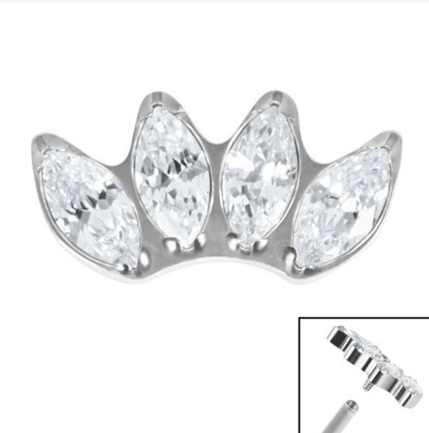Titanium Claw Set 4 CZ Jewel Marquise Fan (colour variants)