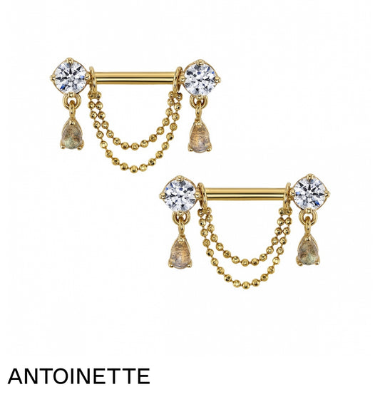 BVLA Design Your Own – Antoinette Chain Dangle Industrial & Nipple Bar | Ruby, Diamond & Sapphire