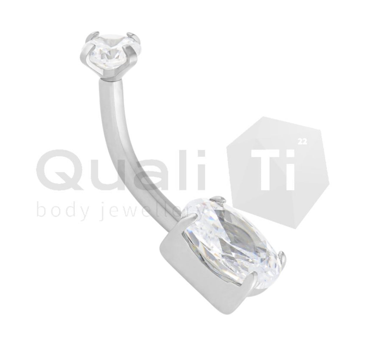 Oval Cubic Zirconia Navel Curve QualiTi Titanium (colour variants)