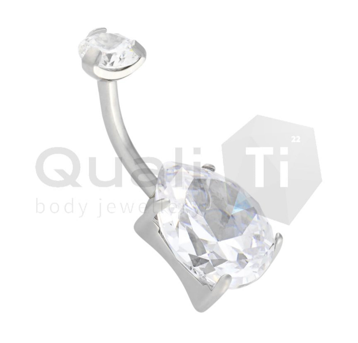 Teardrop Cubic Zirconia Navel Curve QualiTi Titanium (colour variants)