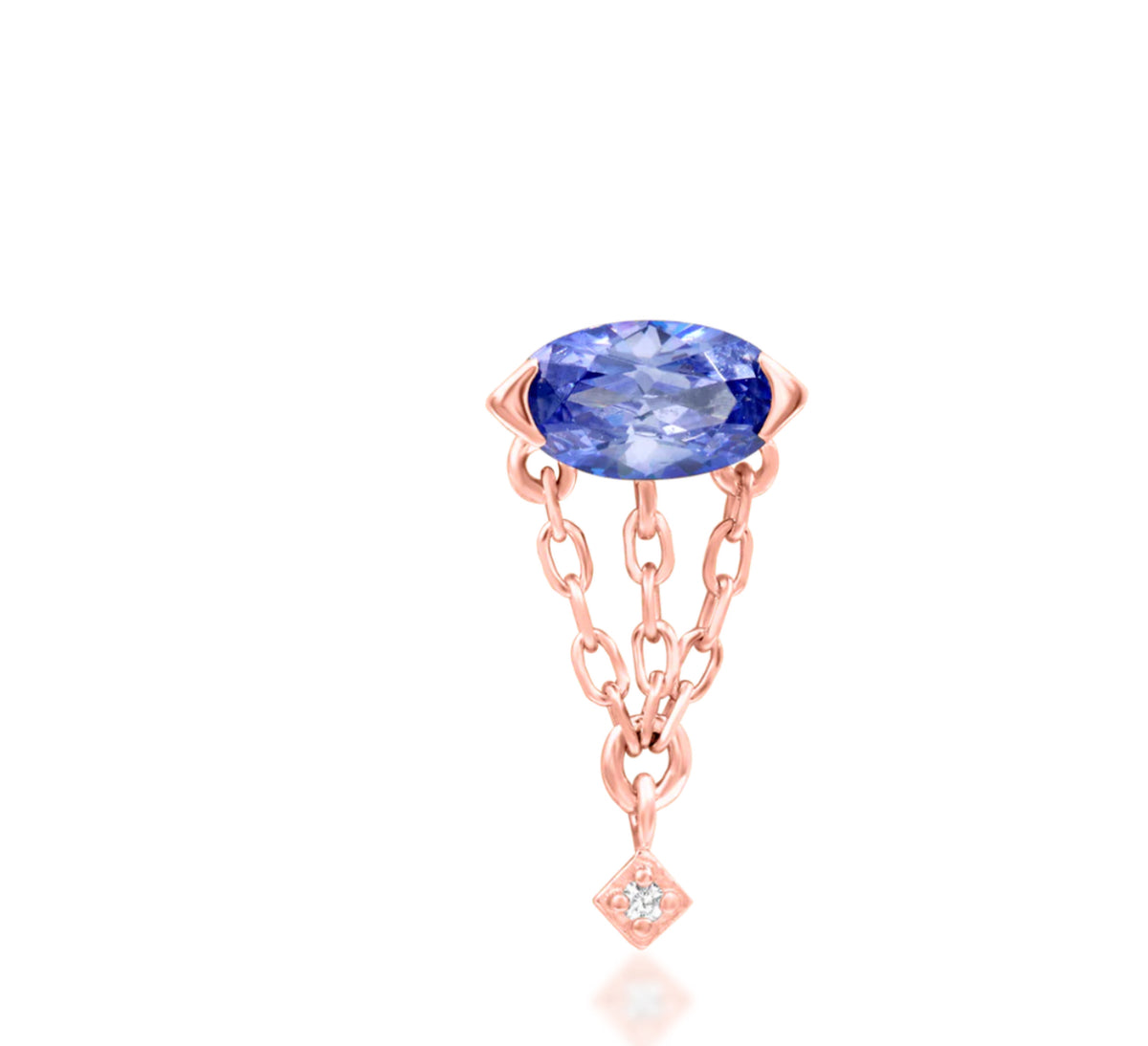 Junipurr Akina Tanzanite CZ dangle chain jewellery in solid 14k gold, product view.