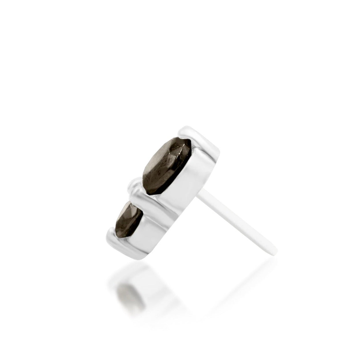 Junipurr Aman solid 14k white gold double Smoky Quartz threadless end, side profile.