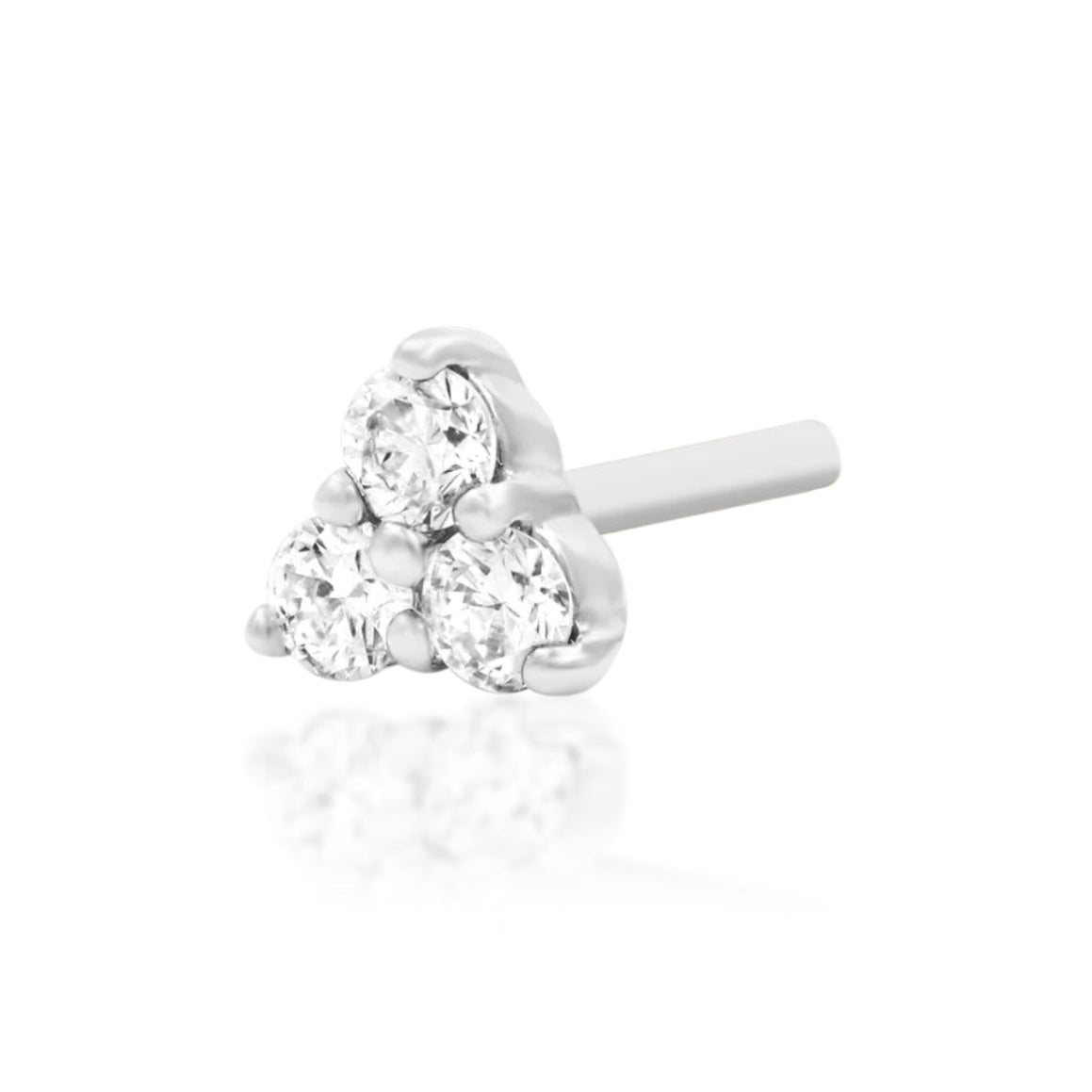 Junipurr Diamond Trinity solid 14k white gold three-diamond threadless end with brilliant lab-grown diamonds.