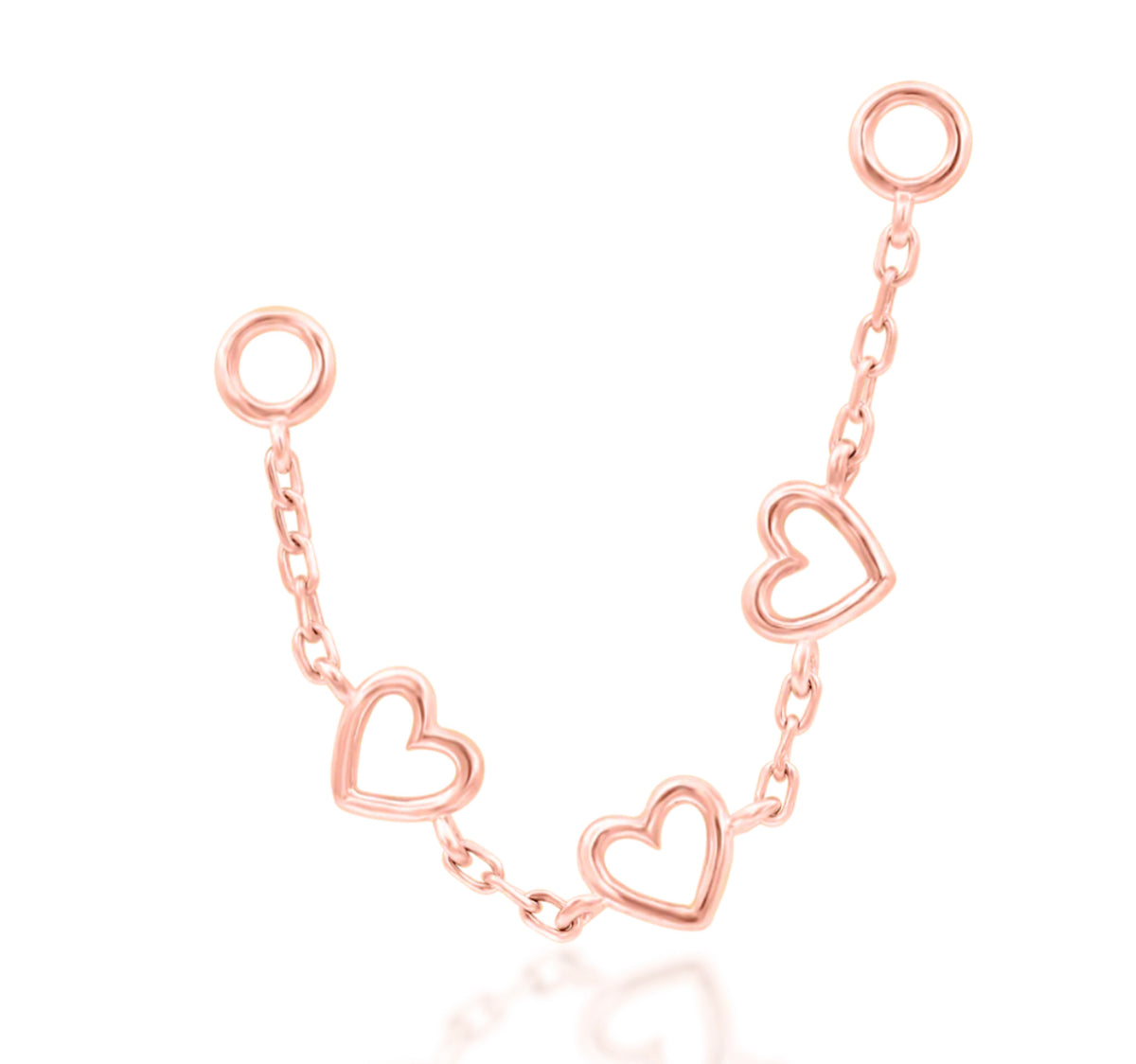 Junipurr Lots of Love 35.2mm solid gold heart piercing chain.