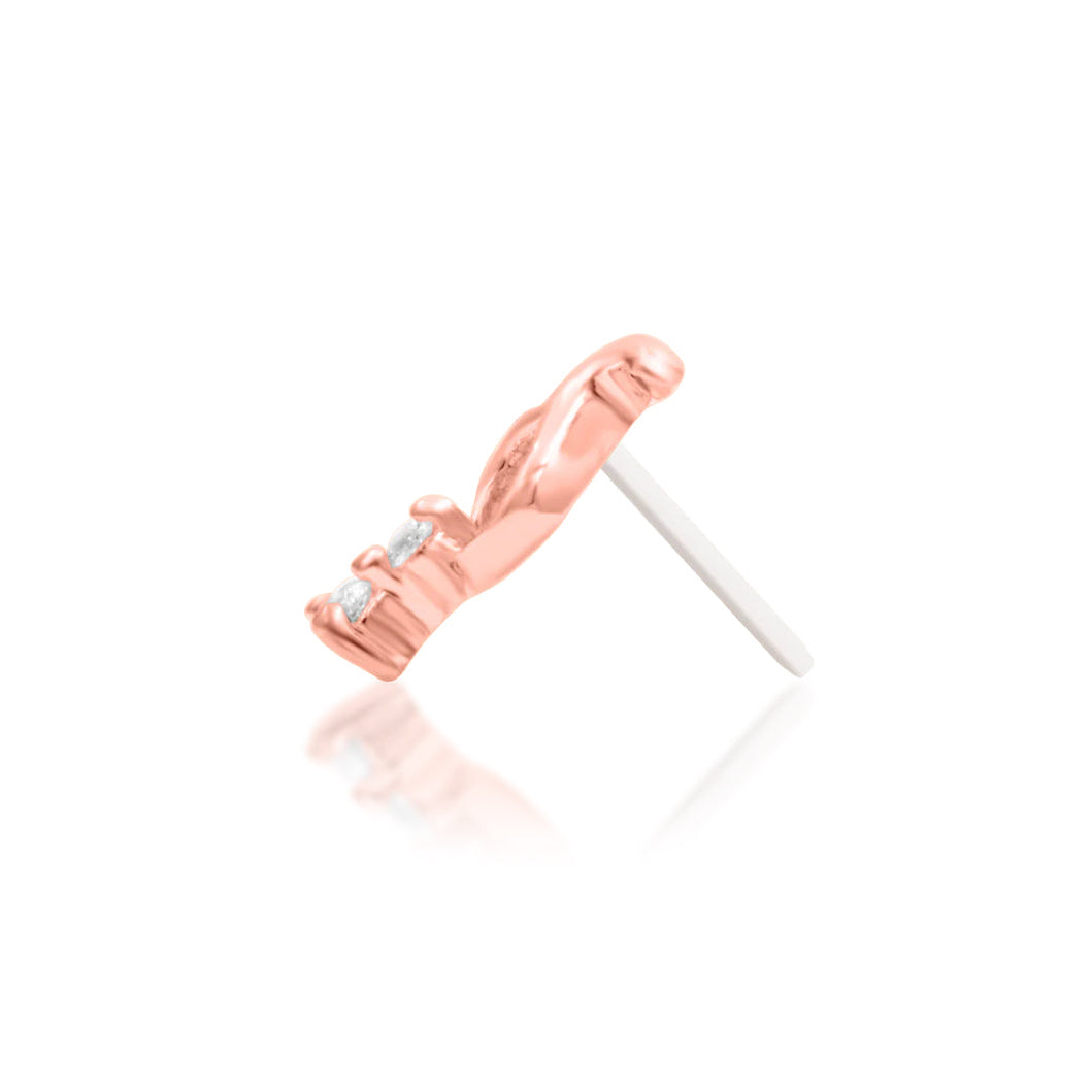 Side profile of the Junipurr Jewellery Morgana 14k rose gold threadless end measuring 6mm in length.