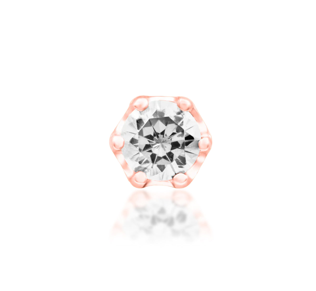 Junipurr Selena solid 14k gold crown-set 2mm white CZ threadless end, product image.