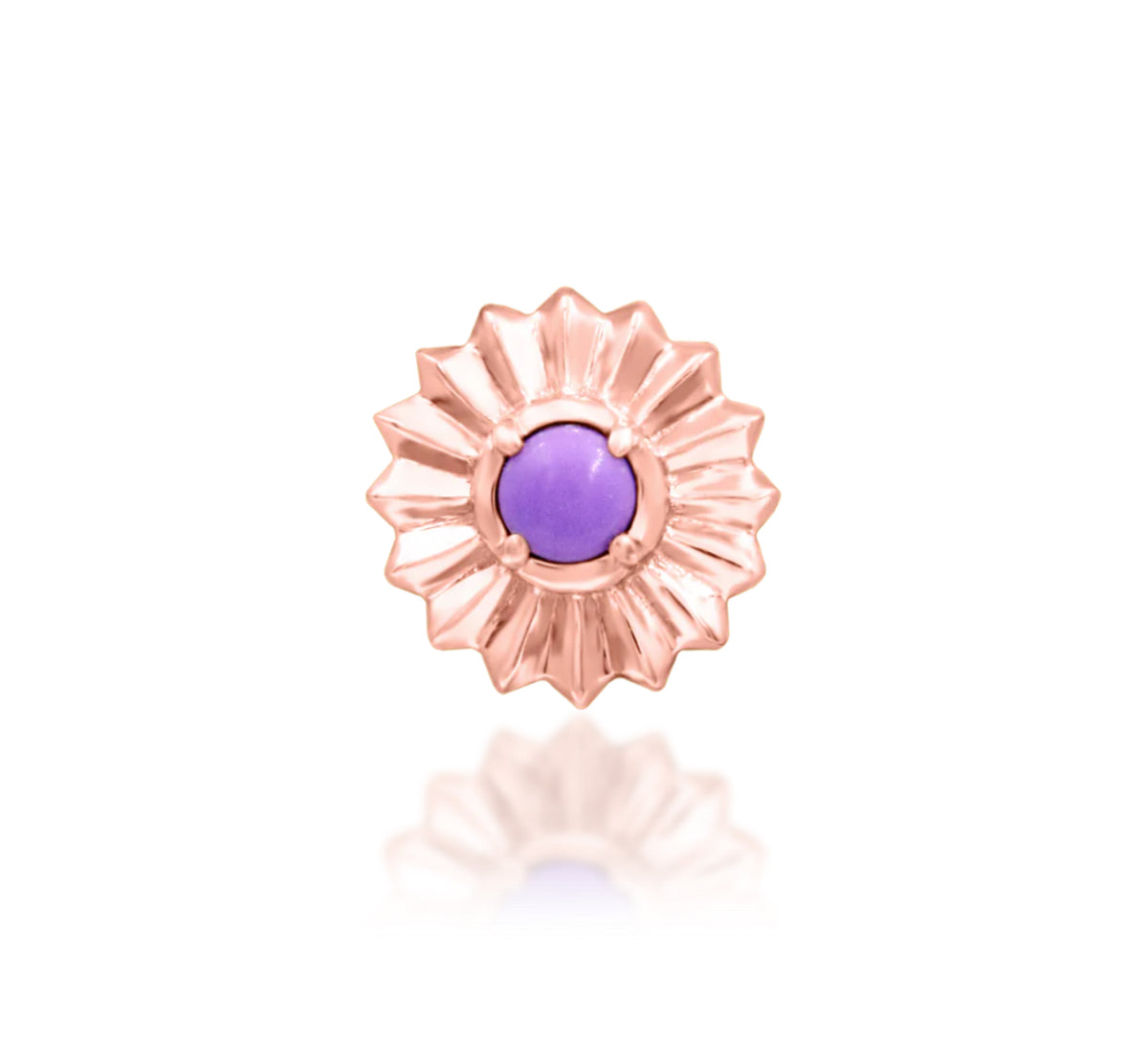 Junipurr Starling solid 14k gold compact synthetic Purple Turquoise decorative end, product view.
