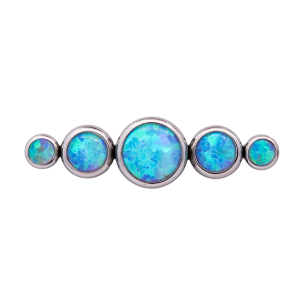 Junipurr Titanium Straight 5 Gem Cluster, Blue Opal, polished titanium threadless decorative end