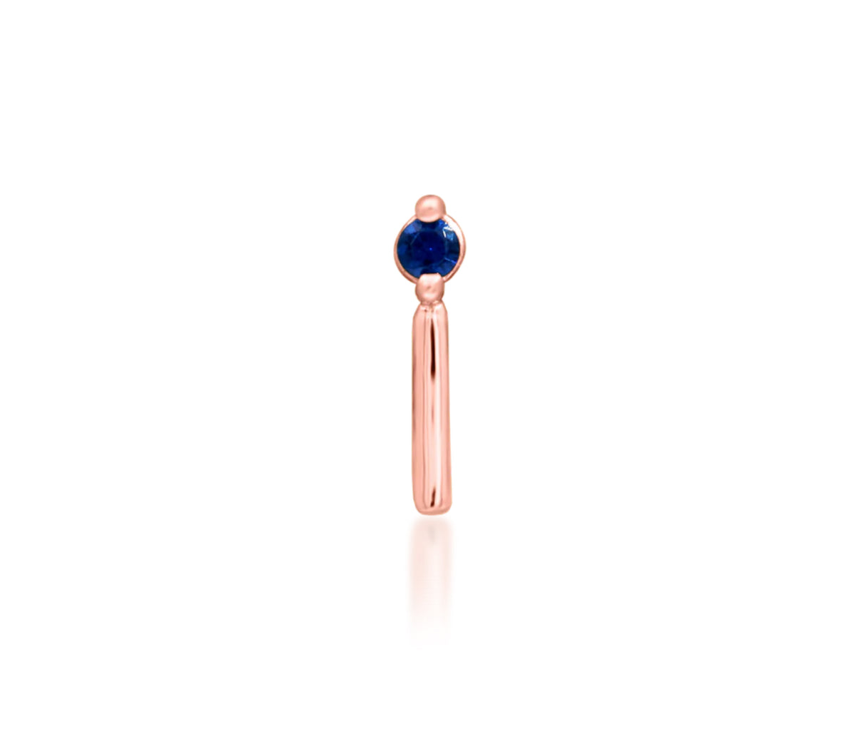 Junipurr Vast solid 14k gold blue sapphire dangle end, product view.