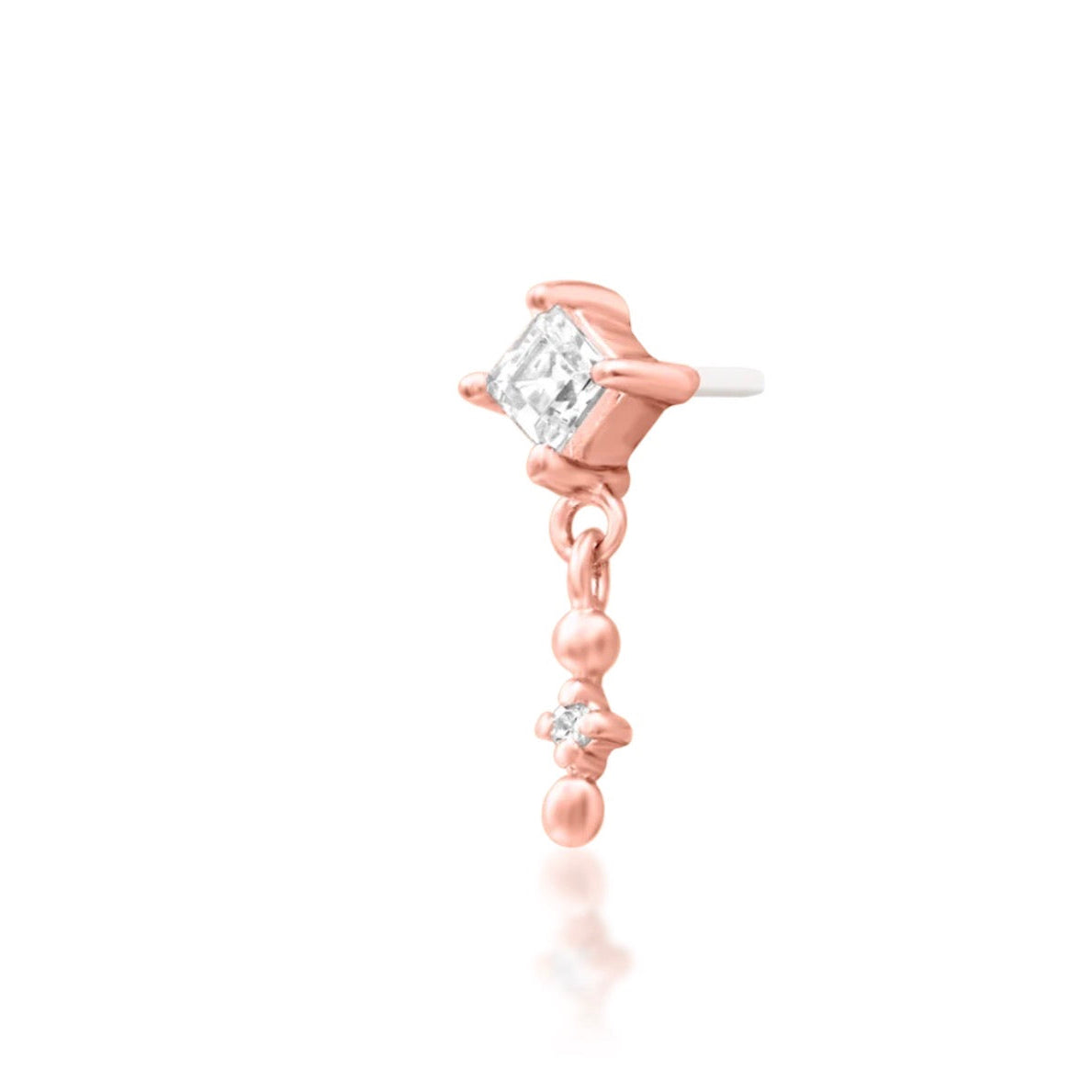 Slim rose gold flat earring with an elongated sculptural form and White CZ