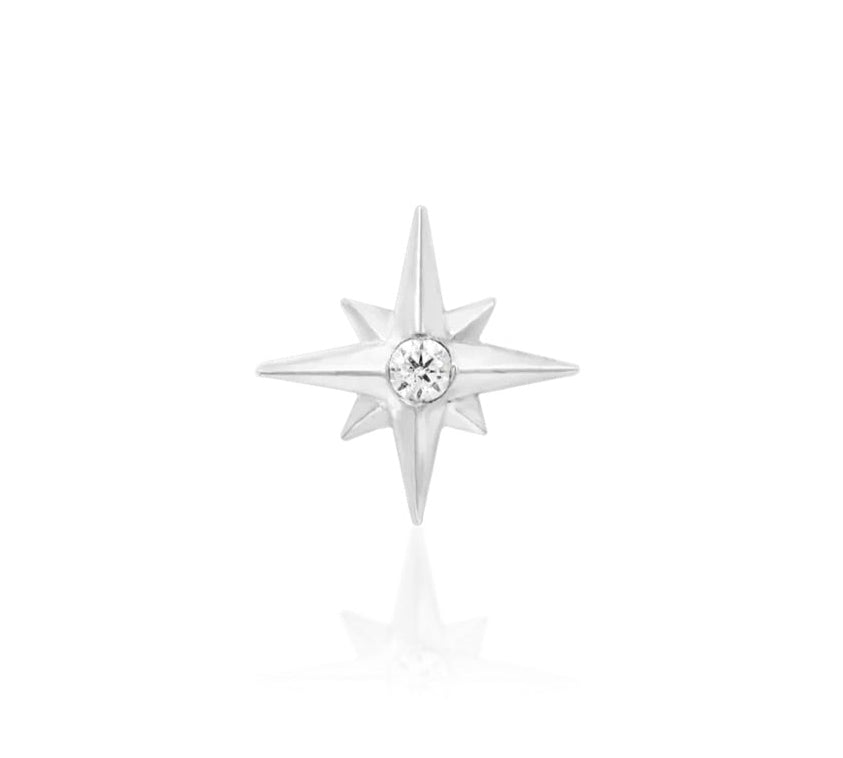 Junipurr Stella Star Threadless End in 14K white gold – celestial star design, angled view