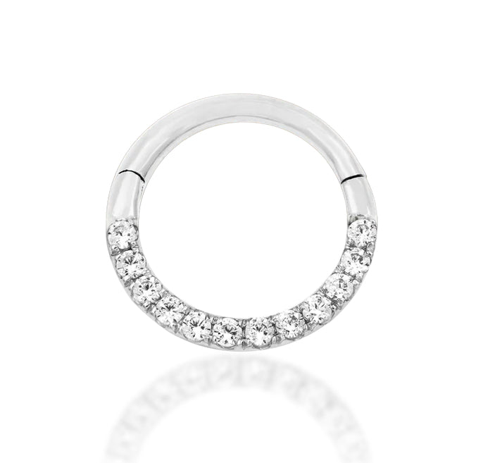 Gold Cubic Zirconia Clicker Ring | Solid 14kt Gold Continuous Sparkle Hoop | Helix Lobe Daith Septum