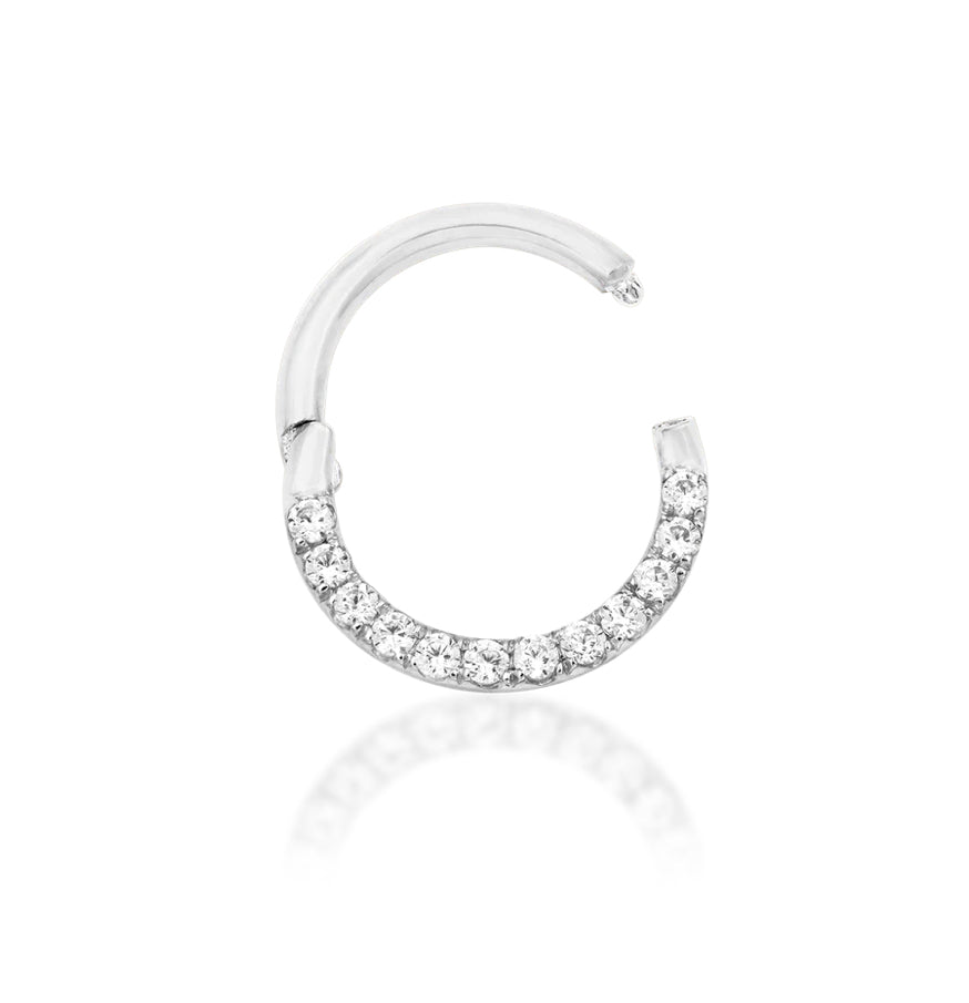 Gold Cubic Zirconia Clicker Ring | Solid 14kt Gold Continuous Sparkle Hoop | Helix Lobe Daith Septum