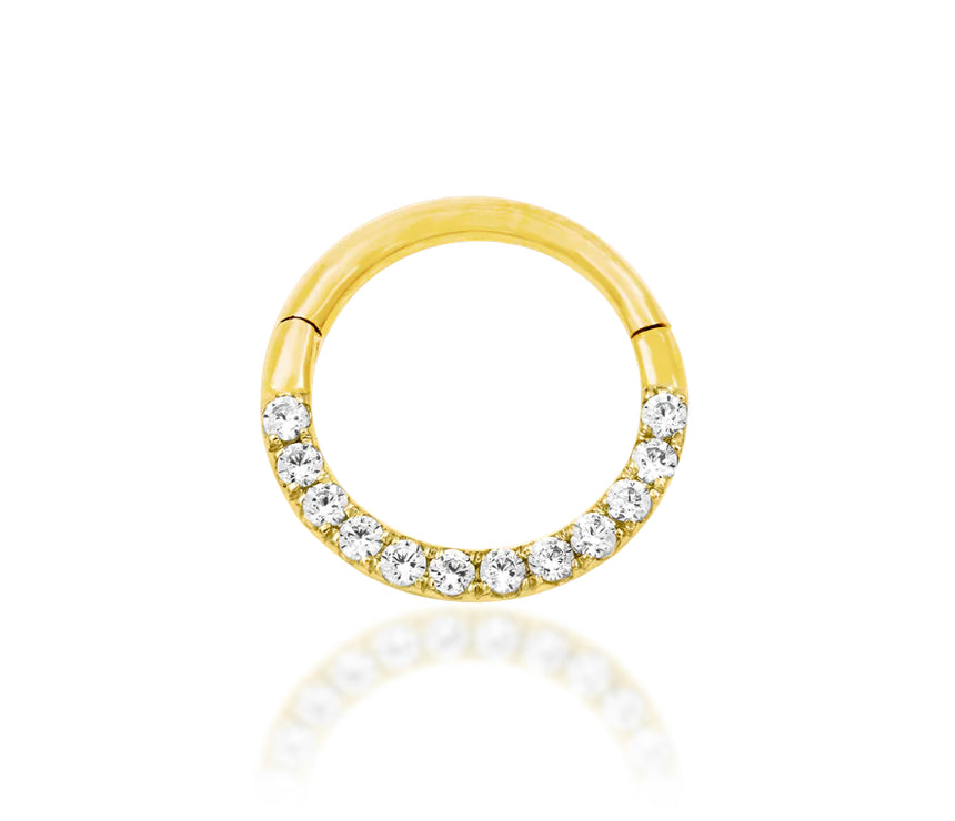 Gold Cubic Zirconia Clicker Ring | Solid 14kt Gold Continuous Sparkle Hoop | Helix Lobe Daith Septum