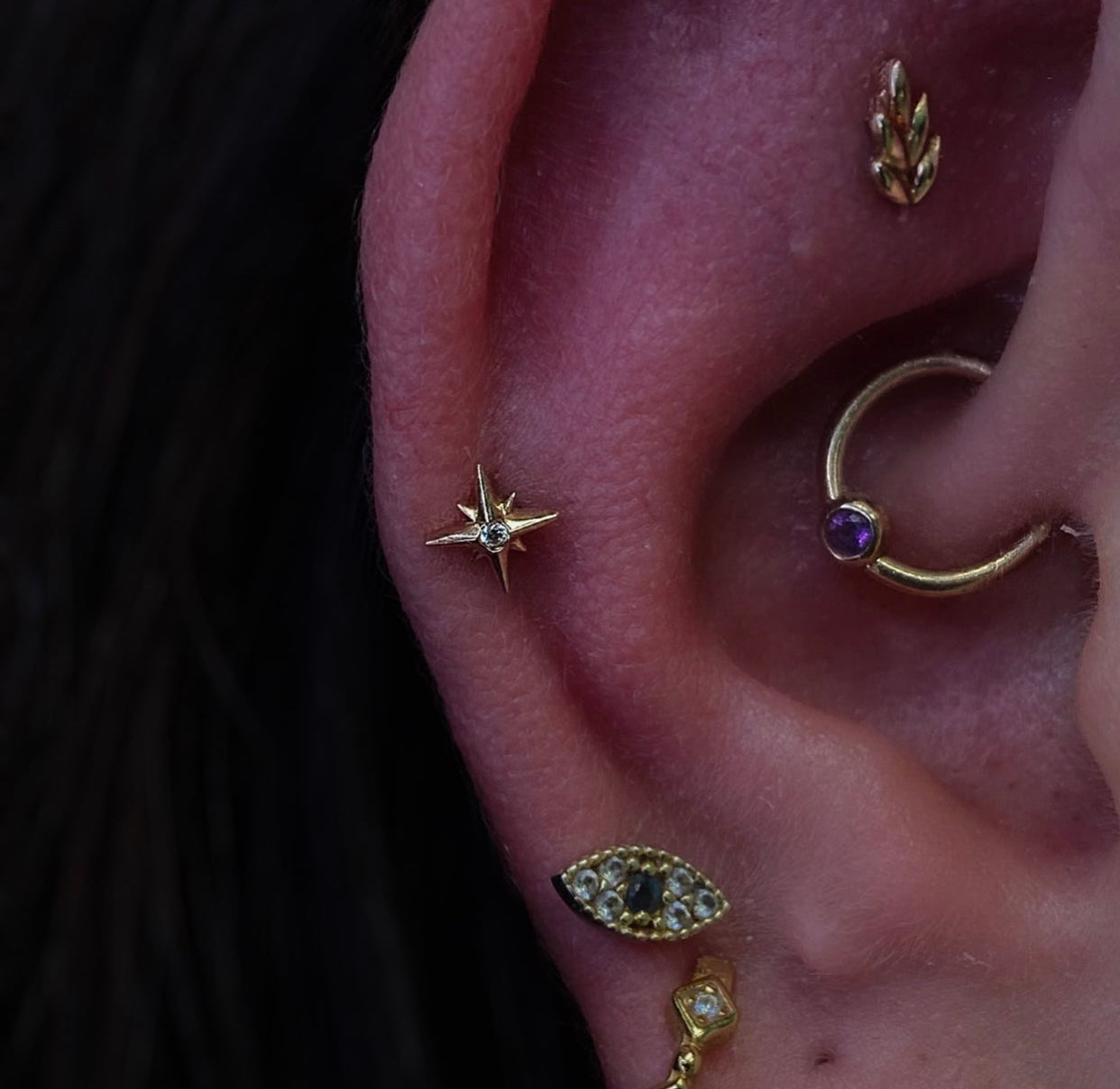 Junipurr – Stella Star Lobe Helix Nose Threadless End | 14K Gold