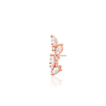 14g internally threaded gold jewellery in rose gold with Junipurr Andreia’s elongated white CZ design.