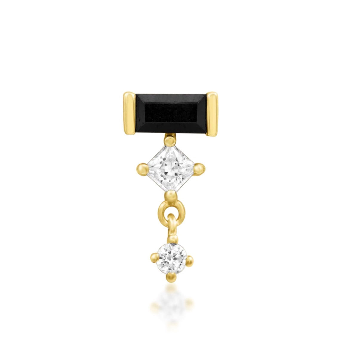     Junipurr Meria black CZ conch earring in solid 14k yellow gold with white gemstone accents