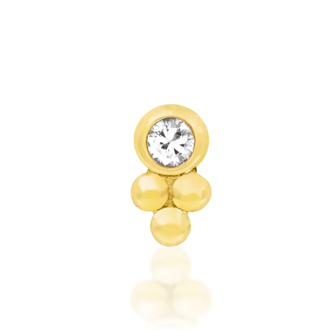 Junipurr Bezel-Set CZ Tri-Bead helix earring in solid 14k yellow gold