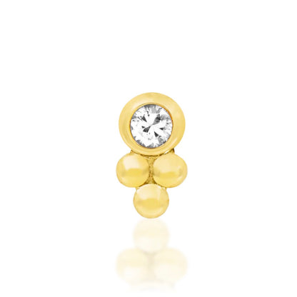 Junipurr Bezel-Set CZ Tri-Bead helix earring in solid 14k yellow gold