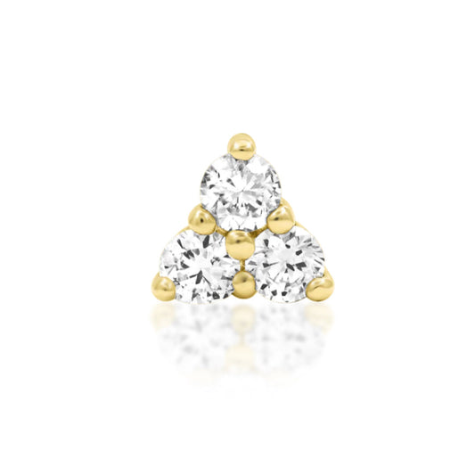 Junipurr Diamond Trinity tragus stud in solid 14k yellow gold with three lab-grown diamonds