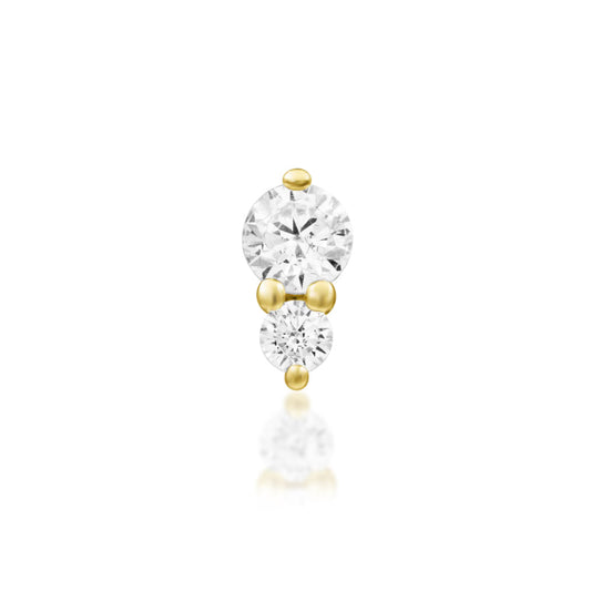 Junipurr Aman solid 14k yellow gold double CZ cartilage stud with two graduated white stones.