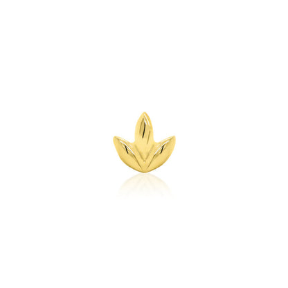Junipurr Dr. Bloom flower tragus stud in solid 14k yellow gold with a polished three-leaf design