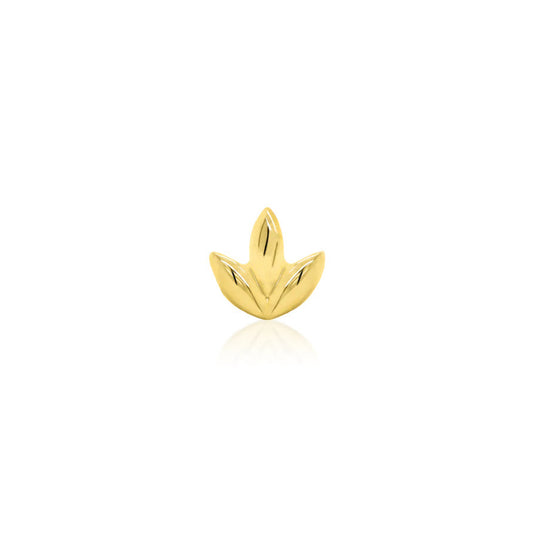 Junipurr Dr. Bloom flower tragus stud in solid 14k yellow gold with a polished three-leaf design