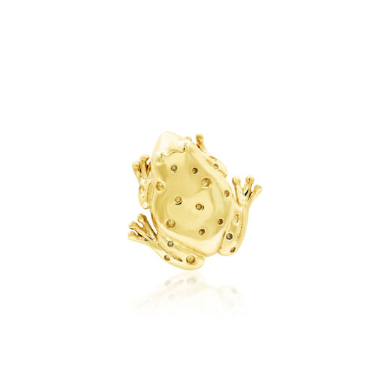 Junipurr Sir Hops three-dimensional frog helix earring in solid 14k yellow gold