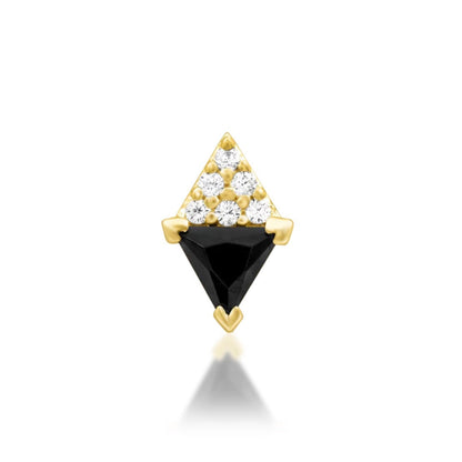     Junipurr Zaila geometric helix earring in solid 14k yellow gold with black and white CZ stones