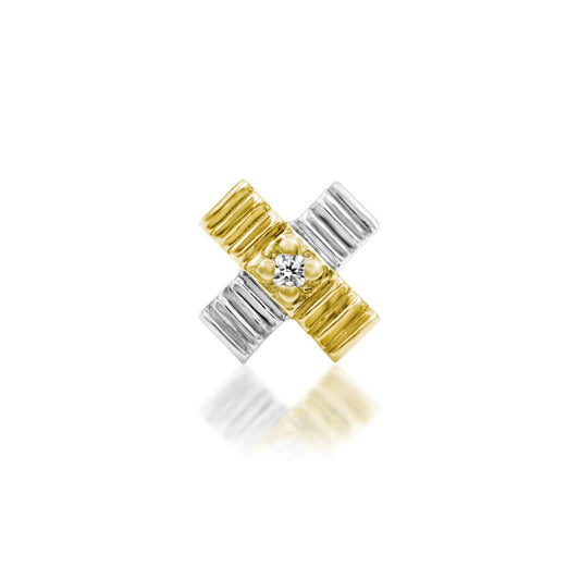     Junipurr Treasure geometric tragus earring in mixed 14k yellow and white gold with a central white CZ
