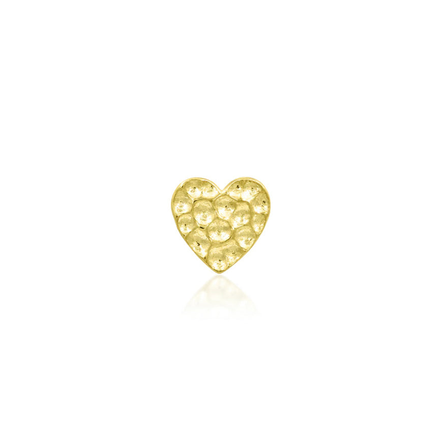 Junipurr Hammered Heart nose stud in solid 14k yellow gold with a textured finish
