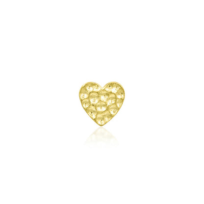 Junipurr Hammered Heart nose stud in solid 14k yellow gold with a textured finish