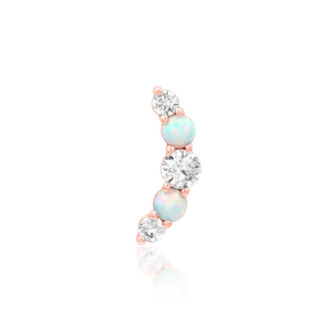 Junipurr Dani 14k rose gold helix earring with multifaceted white opals and shimmering CZ stones