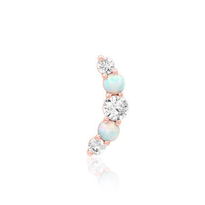 Junipurr Dani 14k rose gold helix earring with multifaceted white opals and shimmering CZ stones