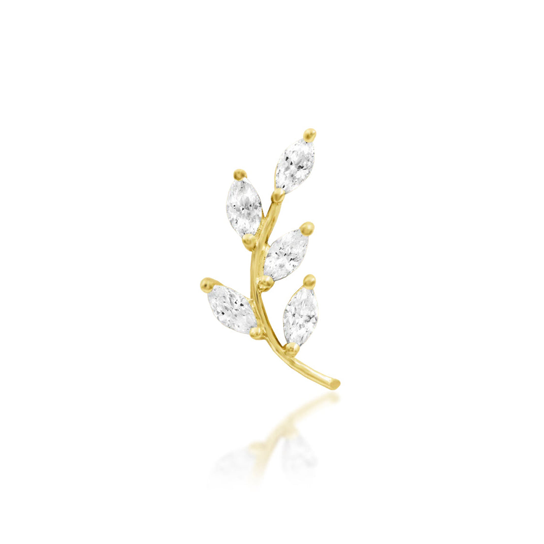 Junipurr Vedia curved cartilage earring in solid 14k yellow gold with five marquise-cut white CZ stones