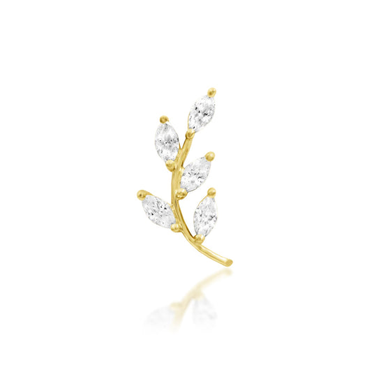 Junipurr Vedia curved cartilage earring in solid 14k yellow gold with five marquise-cut white CZ stones