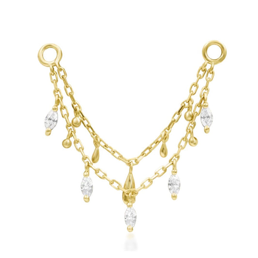 Junipurr Marilyn marquise CZ piercing chain in solid 14k yellow gold