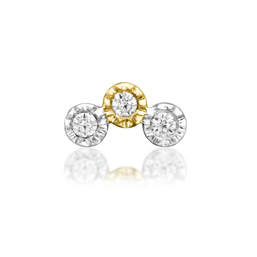     Junipurr Dowry mixed-metal helix earring in yellow and white gold with three white CZ stones
