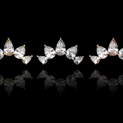 Junipurr Ilda pear-cut CZ flat earring in solid 14k yellow gold