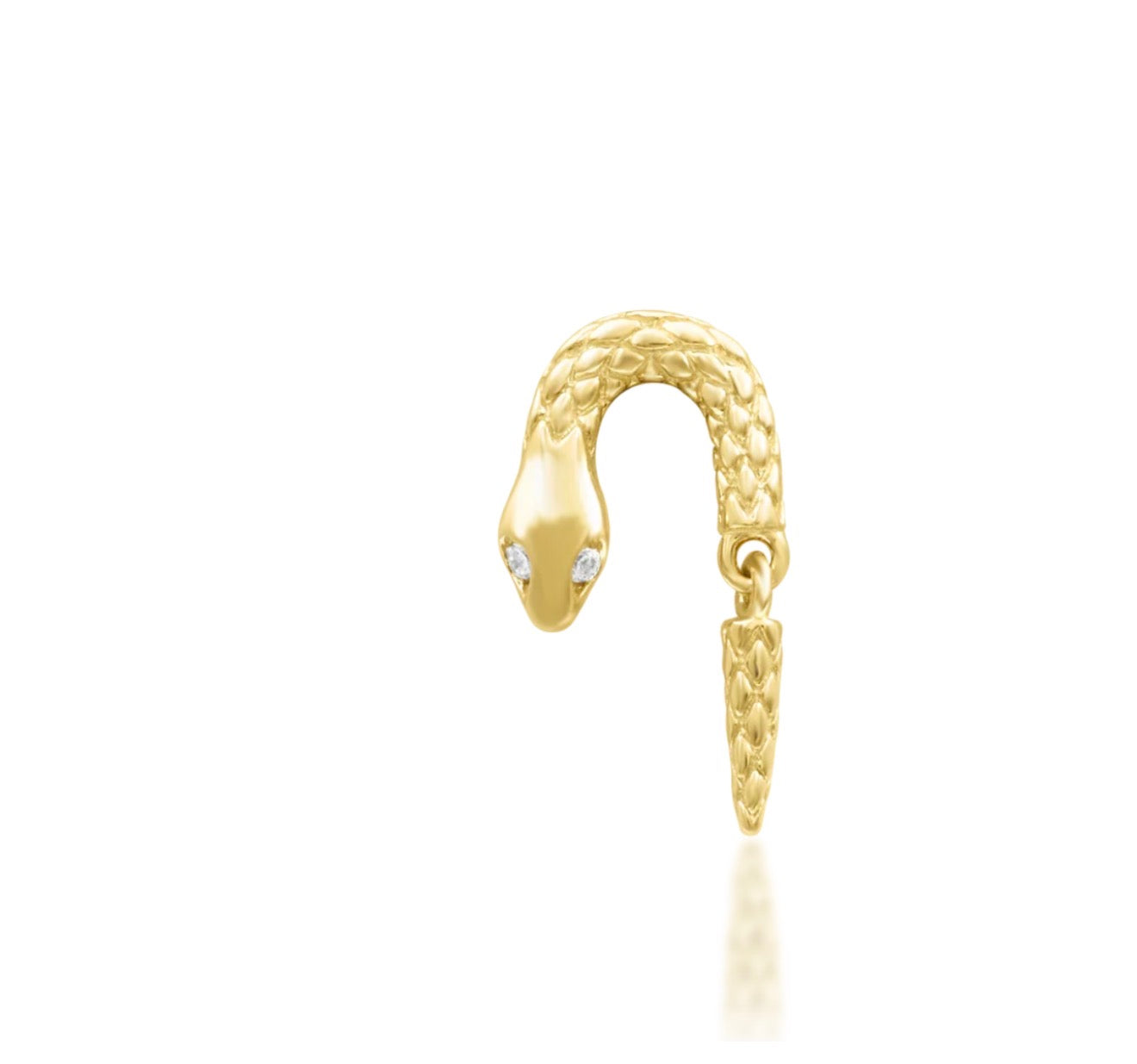 Junipurr Serpentine snake conch earring in solid 14k yellow gold with two white CZ stones