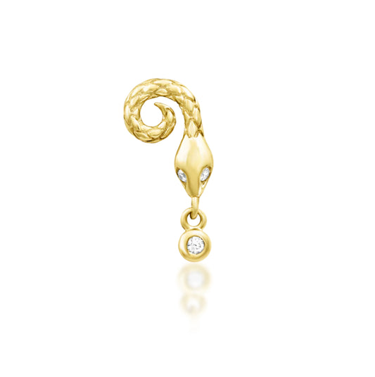 Junipurr Saphira snake flat earring in solid 14k yellow gold with sparkling White CZ eyes