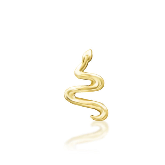 Junipurr Noodle snake helix earring in solid 14k yellow gold with a fluid curved silhouette