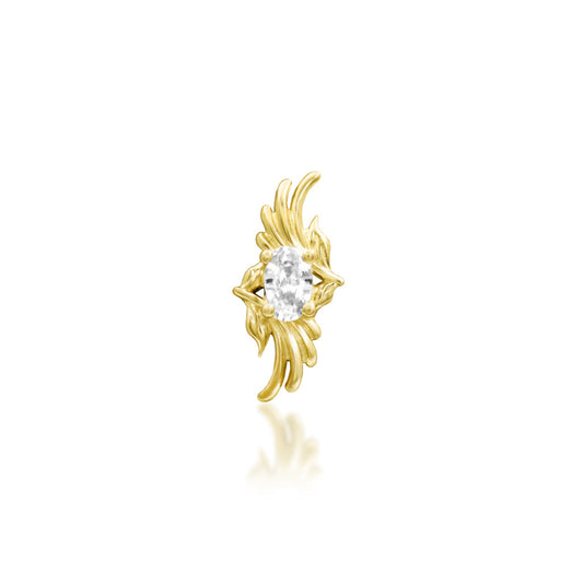 Junipurr Oasis wave helix earring in solid 14k yellow gold with a White CZ accent